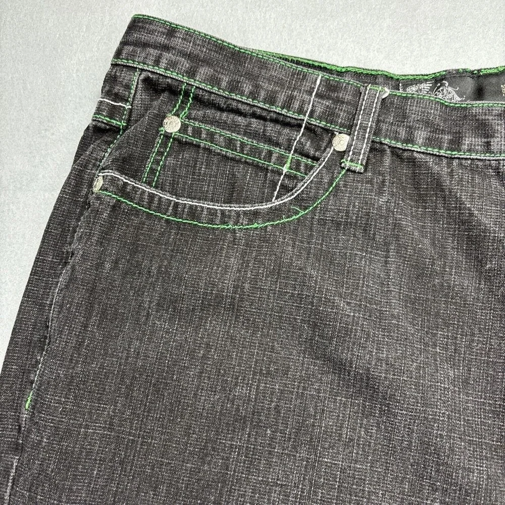 Five Elementz Jeans Mens 42x31 Y2K Black Baggy Embroidered  Streetwear Skater‎